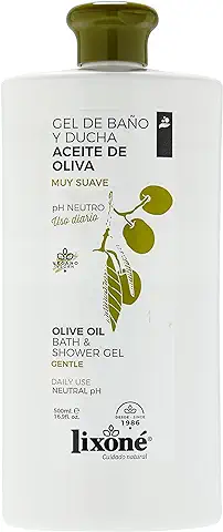 Lixoné - Gel de Ducha Natural de Aceite de Oliva 500 ml | Gel de Baño Hidratante para Piel Seca | Acción Calmante y Protectora | Jabón Vegano y de PH Neutro para Uso Diario  