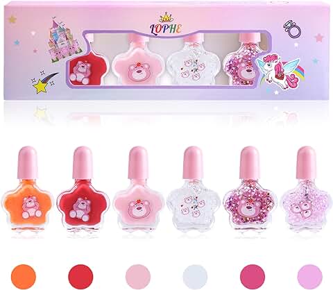 LOPHE Pintauñas Niñas, 6 Pcs Pintauñas Semipermanentes, Esmalte Uñas para Niño Brillantes y Opacos para Niñas y Niños de 3 Años en Adelante, Perfecto para Fiestas, Estilo Regular-C  