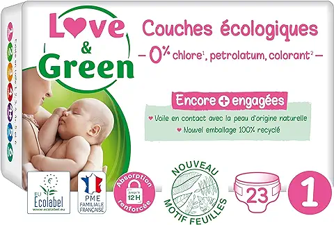 Love & Green – Pañales Hipoalergénicos 0% para Bebé, 23 Pañales, Talla 1  