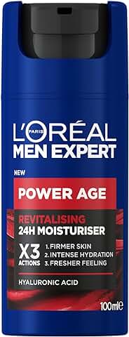 L'Oréal Crema Hidratante para Hombre, Antiarrugas y Antienvejecimiento, Con ácido Hialurónico Hidratante para el Envejecimiento, Para Pieles Secas y Apagadas, Men Expert Power Age, 100ml  