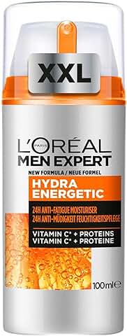 L'Oréal Men Expert Crema Hidratante Anti-Fatiga 24h Hydra Energetic para Hombres, Crema Facial de Uso Diario, Aporta Energía, Formato 100 ml,  