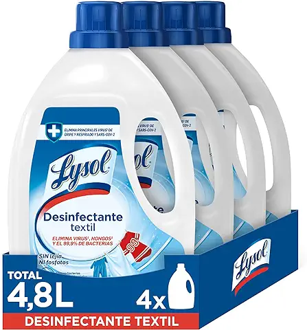 Lysol - Desinfectante Textil para la Ropa, Elimina Virus, Hongos, Bacterias y Malos Olores, sin Lejía - pack de 4 x 1.2 L - Total 4.8 L  