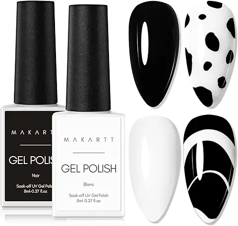 Makartt Kit de Esmalte de Uñas de Gel, Juego de Gel de Esmalte de Uñas Blanco y Negro Color Negro y Blanco Esmalte en Gel para Uñas Soak Off Kit de Esmalte de gel UV Requerido para LED 2 Piezas  