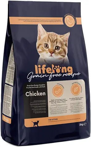 Marca Amazon - Lifelong - Alimento seco para Gatitos con Pollo Fresco, Receta sin Cereales, 3 kg (Paquete de 1)  