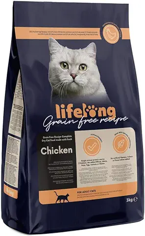 Marca Amazon - Lifelong - Alimento seco para Gatos Adultos con Pollo Fresco, Receta sin Cereales, 3 kg (Paquete de 1)  