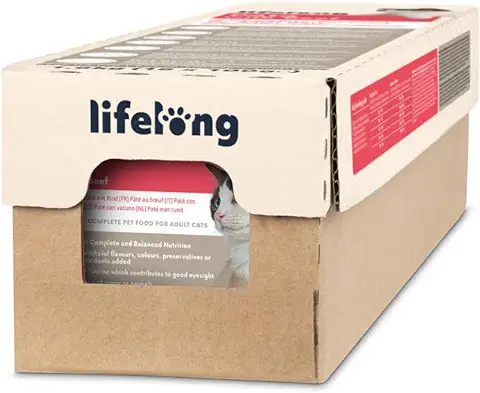 Marca Amazon - Lifelong, Comida para Gatos - Paté con Vacuno, 100 g, Paquete de 16  