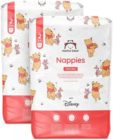 Marca Amazon - Mama Bear Disney Pañales Ultrasecos, Talla 2 (3-6 kg) , Blanco, 168 Unidad, 2 Paquetes de 84 - PACK MENSUAL  