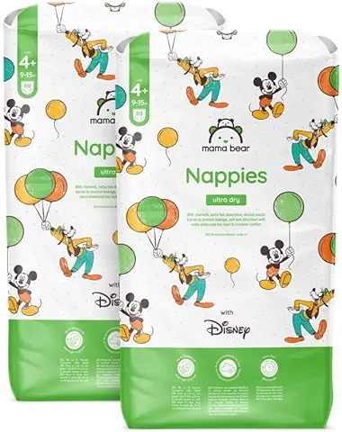 Marca Amazon - Mama Bear Disney Pañales Ultrasecos, Talla 4+ (9-15 kg), Blanco, 160 Unidad, 2 Paquetes de 80 - PACK MENSUAL  