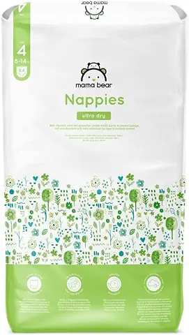 Marca Amazon - Mama Bear Pañales Ultra-secos, Talla 4 (8-14 kg) Con Canales, Bianco, 84 Unidad (Paquete de 1) - Nueva Versión  