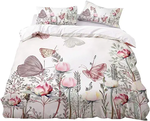 Mateju 3D Juego de Ropa de Cama, 3 Piezas Microfibra Antialérgico Anti Decoloración Funda Nórdica de Edredón Estampada Cama (200x200cm,Mariposa)  