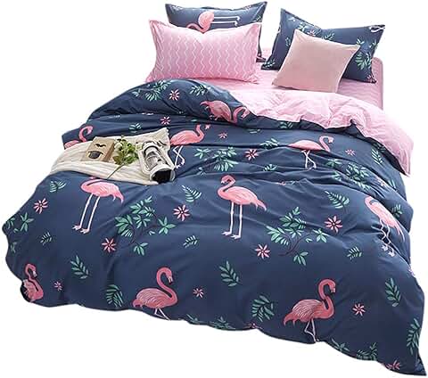 Mateju Juego de Ropa de Cama, 3 Piezas Microfibra Antialérgico Anti Decoloración Funda Nórdica de Edredón Estampada Cama 90cm/135cm/150cm (220x240cm,Flamenco)  