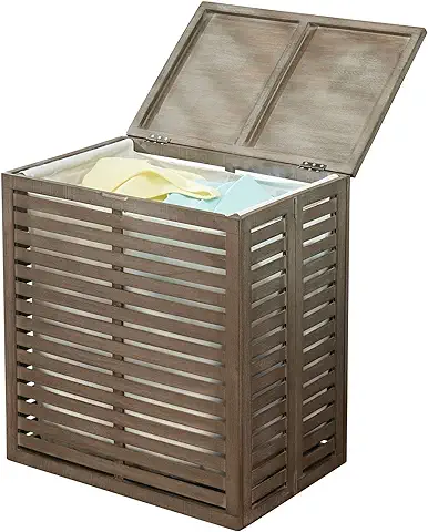 MDesign Cesto de Bambú para la Colada Plegable – Cesta para ropa Sucia con Bolsa Extraíble – Bolsa de ropa Sucia Portátil para el Cuarto de Baño o el Dormitorio – gris  