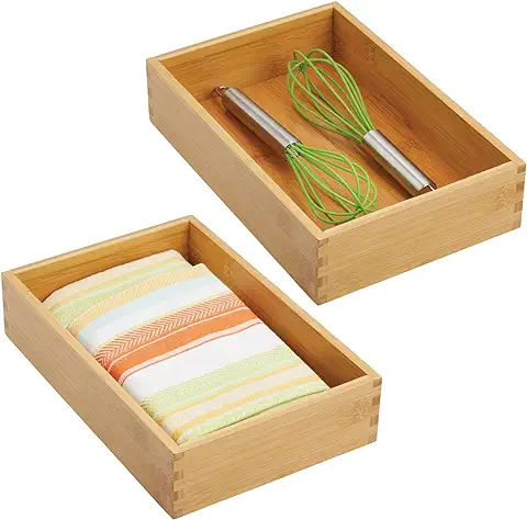 MDesign Juego de 2 Organizadores de Cajones para la Cocina – Cajas Organizadoras Modulares para Accesorios de Cocina y más – Separador de Cajones de Bambú – Marrón Claro  