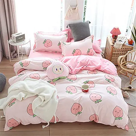 Meiju Juego de Ropa de Cama 3 Piezas, Fruta Estampado Nórdico Funda de Edredón y 2 Funda de Almohada Microfibra Poliéster Impresión Respirable Cremallera Diseño (Melocotón Lindo,135x200cm)  