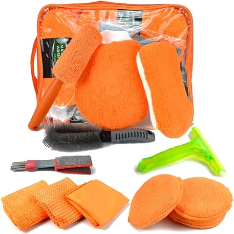 MEISHANG Set Limpieza Coche,Mitón de Microfibra Toalla,Kit Limpieza Coche,Toalla de Lavado de Autos,Cepillo para Llantas,Juego de para el Lavado del Coche  