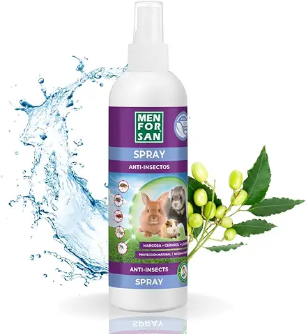 MENFORSAN Spray Anti-Insectos de Uso Directo para Roedores, Conejos y Hurones 125ml, con Ingredientes Insecticidas Naturales, Margosa, Gerniol y Lavandino  