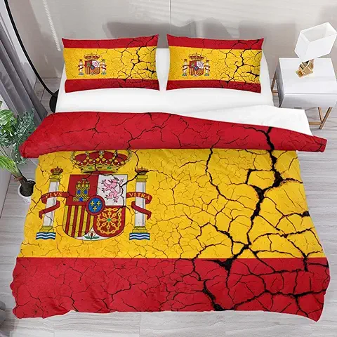 MisikaEU Funda de Edredón Ultra Suave Tamaño King con Cierre de Cremallera Bandera de España con Emblema 3 Piezas de Microfibra Transpirable Juego Protector  