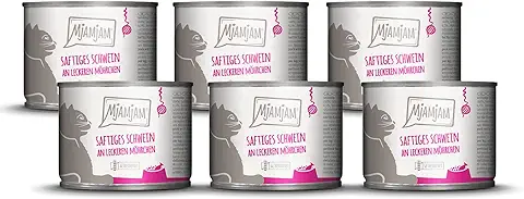 MjAMjAM - Alimento Húmedo Premium para Gatos - Jugoso Cerdo con Deliciosas Zanahorias, Pack de 6 (6 x 200 g), sin Cereales con Extra de Carne  