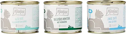 MjAMjAM Comida Húmeda para Gatos, Paquete Mixto II, Pollo y Calabaza, Pavo, pato y Aves, Paquete de 6 (6 x 200 g), sin Cereales y con Carne  