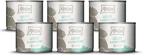 MjAMjAM - Comida Húmeda Premium para Gatos - buen pavo con Calabaza al Vapor, pack de 6 (6 x 200 g), sin Cereales con Extra de Carne  
