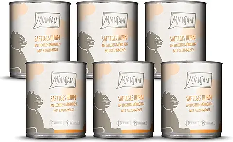 MjAMjAM - Comida Húmeda Premium para Gatos - Jugoso Pollo con Deliciosas Zanahorias, pack de 6 (6 x 800 g), sin Cereales con Extra de Carne  