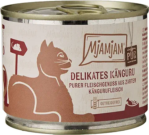 MjAMjAM - Comida Húmeda Premium para Gatos - puro Placer de la Carne - Delicioso Canguro Puro, Paquete de 6 (6 x 200 g), sin Cereales con Carne Extra  