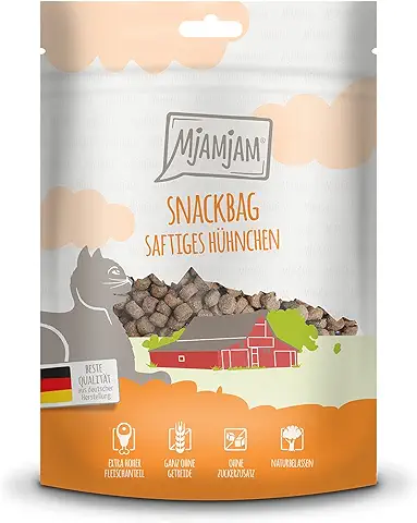 MjAMjAM - Snack Premium para Gatos - Bolsa de Snack - Pollo Jugoso, Paquete de 1 (1 x 125 g), Natural sin Conservantes Sintéticos  
