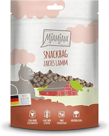 MjAMjAM - Snack Premium para Gatos - Bolsa Snack - Cordero Tierno, pack de 1 (1 x 125 g), Natural sin Conservantes Sintéticos  