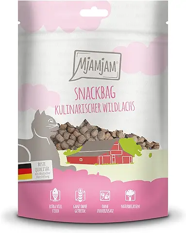 MjAMjAM - Snack Premium para Gatos - Bolsa Snack - Salmón Salvaje Culinario, pack de 1 (1 x 125 g), Natural sin Conservantes Sintéticos  