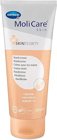 MoliCare Skin Crema de Manos, para Piel Muy Seca y Manos Agrietadas, con Creatina, Pantenol y Aceite de Almendras, Neutralizador de Olor, Emulsión Agua en Aceite, 200ml  