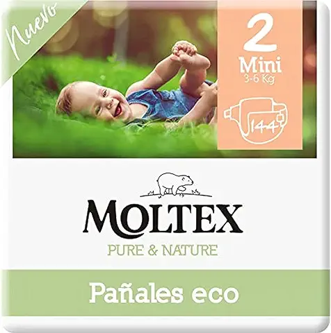 Moltex Pure & Nature Pañales Ecológicos Talla 2 (3-6 Kg) - 144 Pañales (4 Bolsas de 36 Unds)  