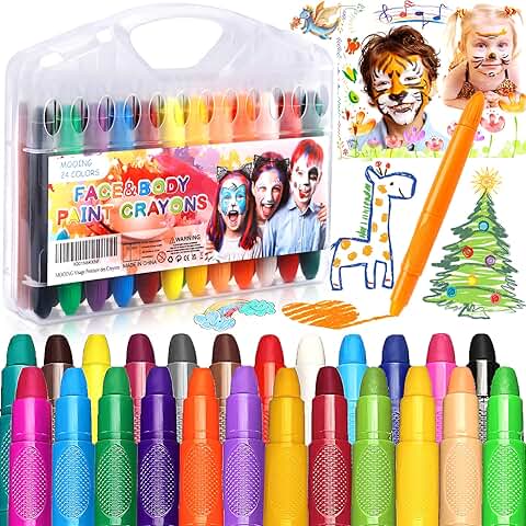 MOOING Pinturas Cara para Niños,24 Colores Seguridad No Tóxica Pintura Facial,Pintura Corporal Crayón para Niños,Lavable, Pinturas Cara Carnaval,Navidad,Fiestas Temáticas,Cosplay  