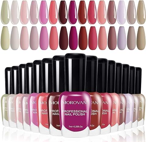 Morovan Kit de Pintauñas: Esmalte de Uñas Rosa Desnudo de 15 Colores 0.25oz - Regalo de Pintauñas Normales De Secado Rápido Para Niñas  