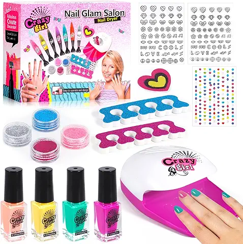 MOYKSRR Set de Manicura para Niña, Kit Pintauñas para Niñas, Juegos de Salón Manicura para Niños, Juego de Uñas para Niñas con Secador de Uñas, Pegatinas, para Niñas de 6 7 8 9 10 Años  