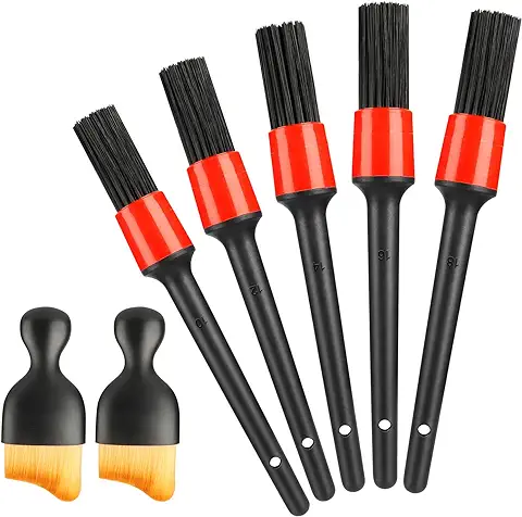 MXTIMWAN 7 Piezas Pincel Limpieza Coche, Cepillo Limpiador de Autos, Cepillo Detalle Coche, Suaves Cepillos para Detalles de Coche para Limpieza de Ruedas, Motor, Rejillas de Ventilación  