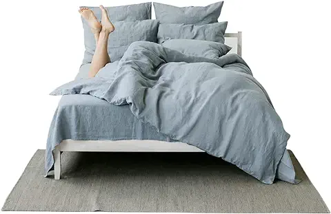 My Linen Home Ropa de Cama de Lino Puro 100% Lavado a la Piedra Gris Azulado, Incluye 1 Funda Nórdica 240x220 cm y 2 Funda Almohada 50x70 cm I Hipoalergénicas, Reguladoras de la Temperatura  