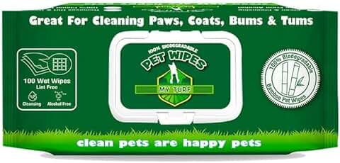My Turf Cat and Dog Grooming Toallitas para Mascotas Toallitas Biodegradables 100 Unidades (15x20cm) Toallitas para Perros y Gatos de Limpieza Rápida y Fácil  
