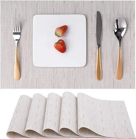 Myir JUN Salvamanteles Individuales Juego de 6, Lavables Manteles Individuales Plásticos de Vinil de Esteras, Resistentes al Calor Antideslizante Fácil de Limpiar y Impermeable 30x45cm (Beige)  