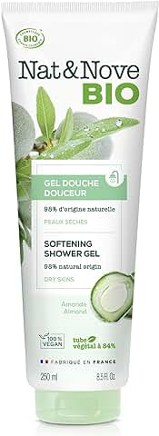 Nat&Nove Bio – Gel de Ducha Delicado, para Pieles Sensibles, con Almendra Orgánica. Suaviza y Limpia la piel Delicada. Bio y Vegano.  