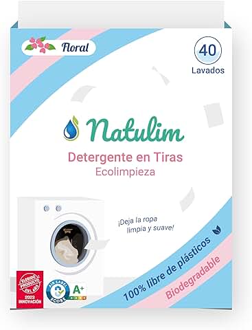 Natulim - Detergente en Tiras para Lavadora (40 Lavados) - Incluye Efecto Suavizante, Ecológico, Hipoalergénico - Ropa Limpia y Suave sin Ensuciar el Planeta (Fragancia Floral)  