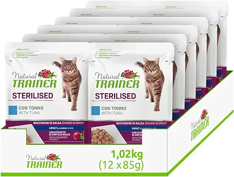 Natural Trainer - Alimento Húmedo Esterilizado para Gatos Adultos con Atún - 12 Sobres x 85 gr - 1020 gr  