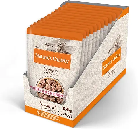 Nature's Variety Original No Grain - Paté para Gatos Adultos con Buey y Pollo - Caja 12 x 70 g  