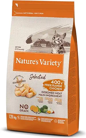 Nature's Variety Selected, Pienso para Gatos Junior, Sin Cereales, con Pollo Campero Deshuesado, 1,25kg  