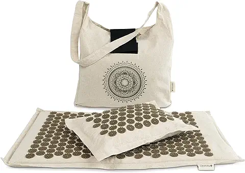 Navaris Kit de Masaje de Acupresión - Set Ecológico 1x Esterilla de Acupuntura 1x Almohada - Manta con Pinchos para Masaje de Fibra de coco y Trigo  