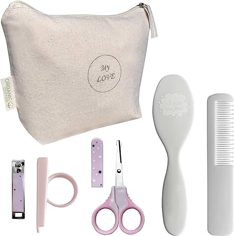 Neceser para Bebe Recién Nacido con Peine Y Cepillo/Kit De Baño para Niños Y Niñas para El Aseo/Set De Productos para El Peinado Y Cuidado Infantil con Peine Y Cepillo Suave (Gris Y Rosa)  