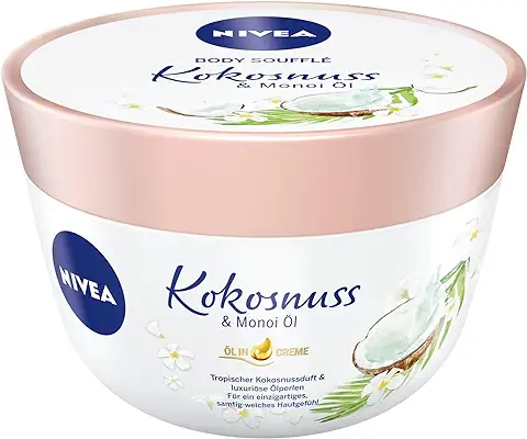 NIVEA Body Soufflé Coco & Monoi Aceite (200 ml), Cuidado del Cuerpo para 24h de Humedad, Loción para piel seca y muy seca  