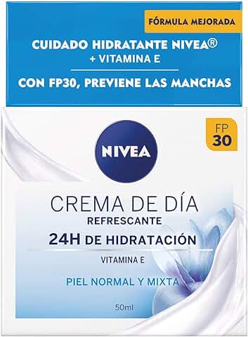 NIVEA Crema de Día Refrescante FP30 (1 x 50 ml), Crema Hidratante Facial con Vitamina E, Crema Refrescante para piel Normal y Mixta con Protección Solar  