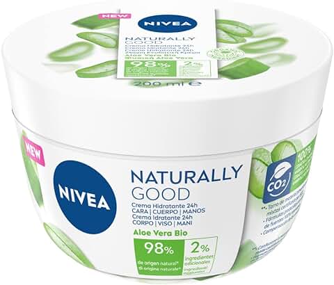 NIVEA Naturally Good Crema Hidratante Corporal 24h Aloe Vera BIO (1 x 200 ml), Crema para Cara, Cuerpo y Manos con un 98% de Ingredientes de Origen Natural  