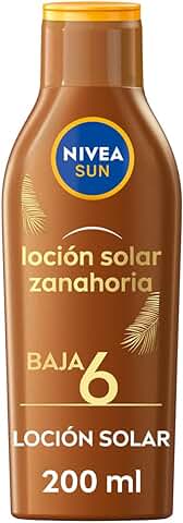 NIVEA SUN Leche Solar Zanahoria FP6 (1 x 200 ml), Protección Solar para un Bronceado Bonito y Duradero, Protector Solar Hidratante Resistente al Agua, Crema Bronceadora  