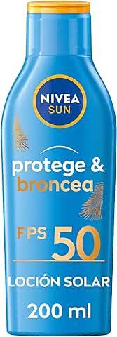 NIVEA SUN Protege & Broncea Leche Solar Activadora del Bronceado FP50 (1 x 200 ml), Potenciador del Bronceado Resistente al Agua, Protección Solar Alta, Crema Bronceadora  